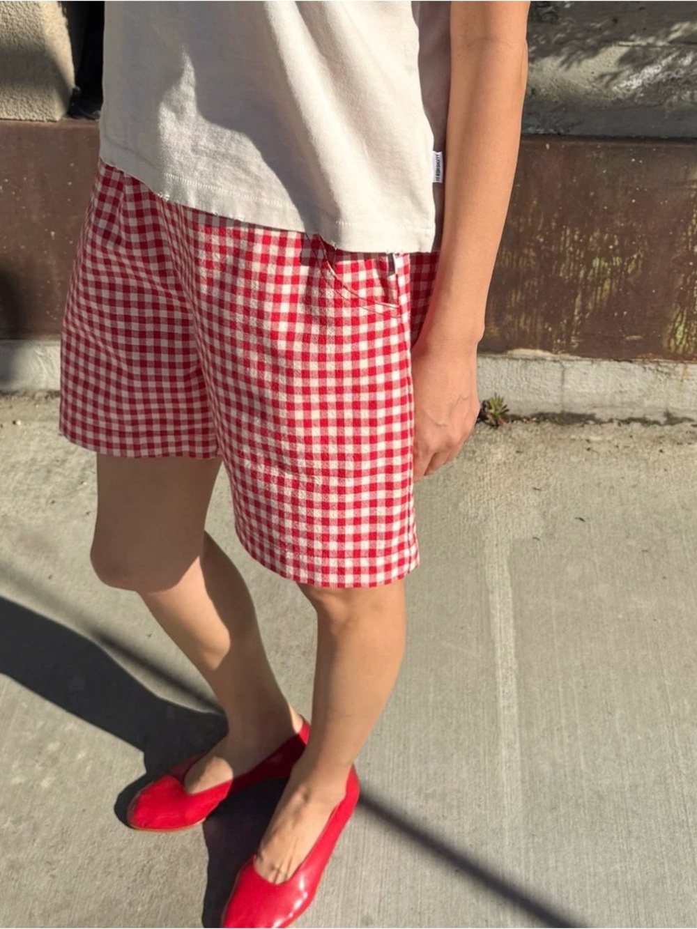 Le Bon Shoppe City Shorts in Red Gingham 100% Cotton Size Large